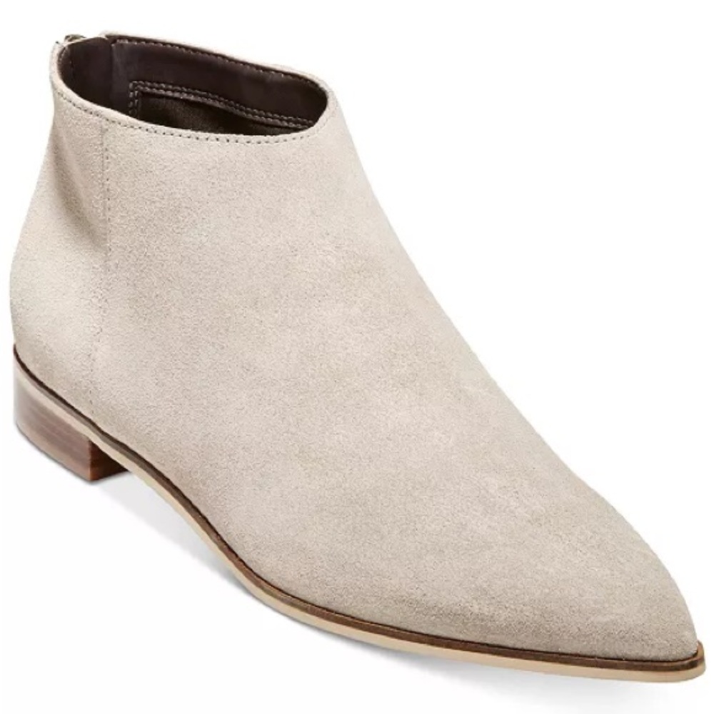 Cole Haan Havana Ankle Booties Morganite Suede Light Beige Cream Sz 9.5 Pointed